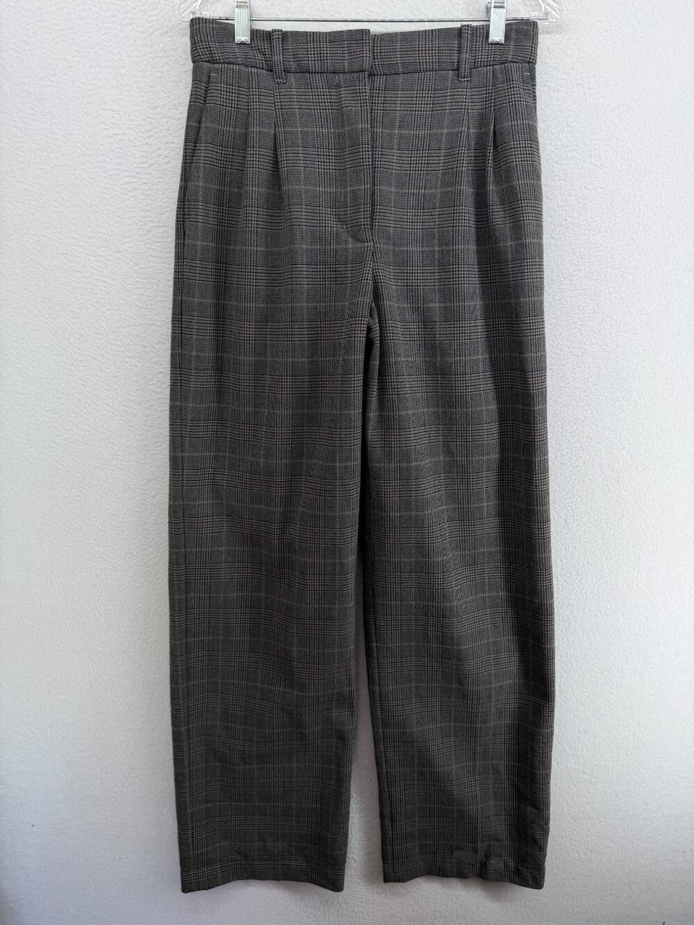 ARITZIA Pants 8 The Effortless Full Length Wide Leg Pleated Plaid Check Gray